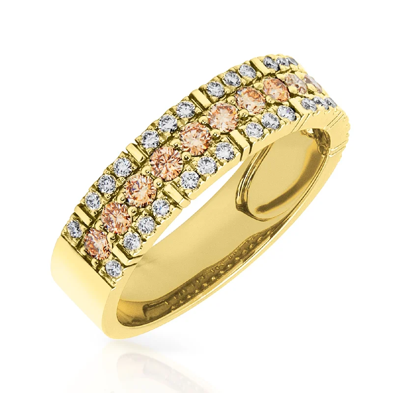 Gold rings adding bright shine to fingers -14KT Yellow Gold Champagne Diamond Adrian Band Ring