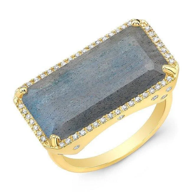 Rings featuring adjustable bands for perfect fit -14KT Yellow Gold Diamond Base Labradorite Ring