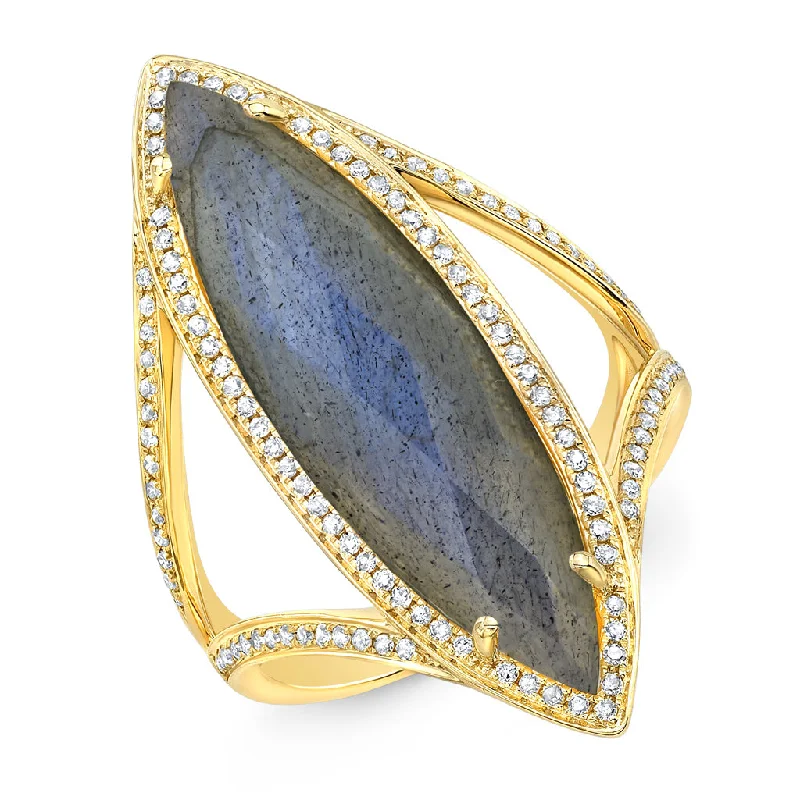 Rings featuring garnet for deep red allure -14KT Yellow Gold Diamond Labradorite Alexis Ring