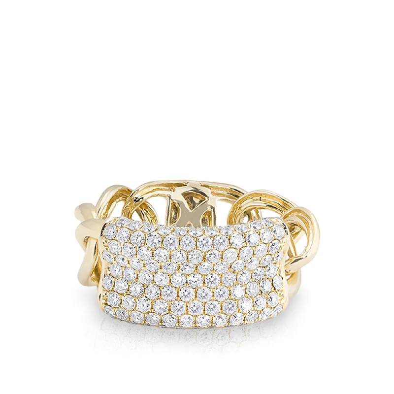 Handcrafted rings perfect for artisanal finger elegance -14KT Yellow Gold Diamond Luxe ID Link Ring