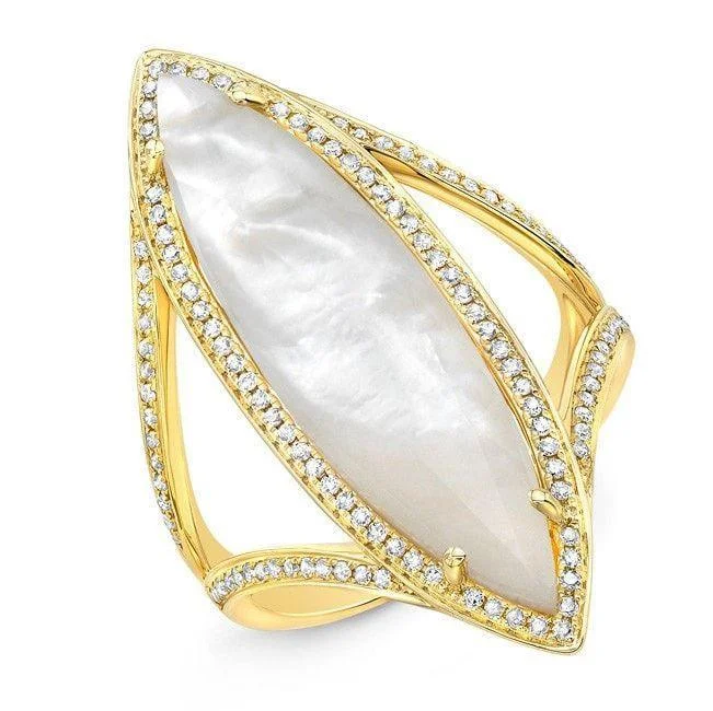 Rings with pave stones for extra finger dazzle -14KT Yellow Gold Mother of Pearl Diamond Celeste Ring