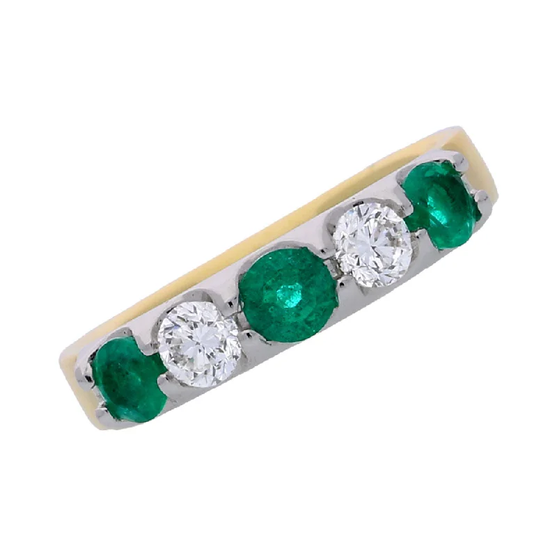 Channel Set Diamond Rings for Secure Fit-18ct Yellow Gold Emerald and Diamond Eternity Ring