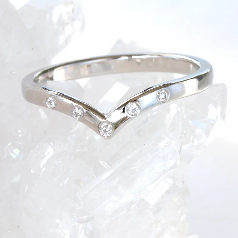 Oval Diamond Rings for Graceful Shape-18ct Palladium White Gold 5 Diamond Wishbone Eternity Ring