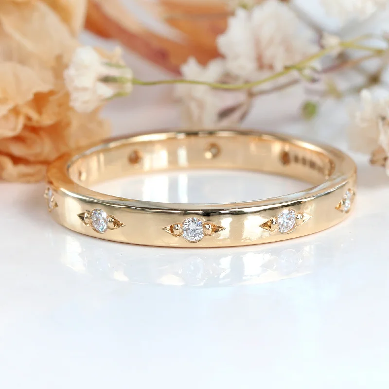 Diamond Rings for Architects' Aesthetics-18ct Rose Gold Engraved Bead Set 10-Diamond Eternity Ring