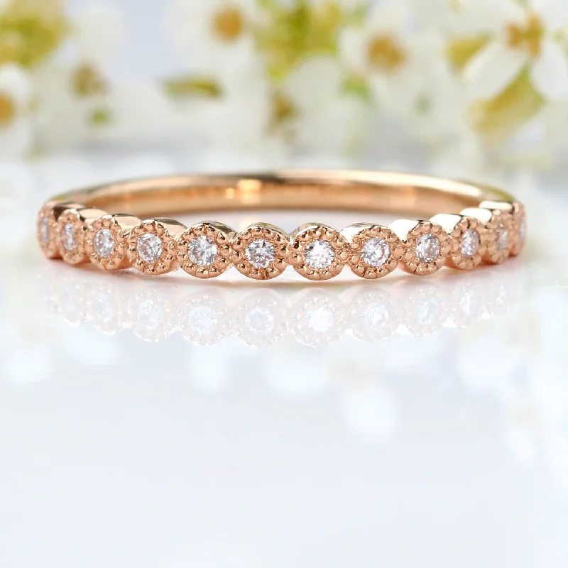 Diamond Rings with Diamond Accents for Extra Shine-18ct Rose Gold Milgrain Diamond Half Eternity Ring