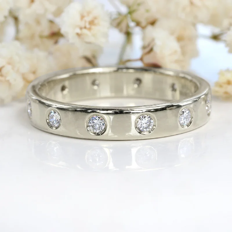 Diamond Rings with Topaz Element for Radiant Look-18ct White Gold 3.5mm Flat Polished 12 Diamond Eternity Ring