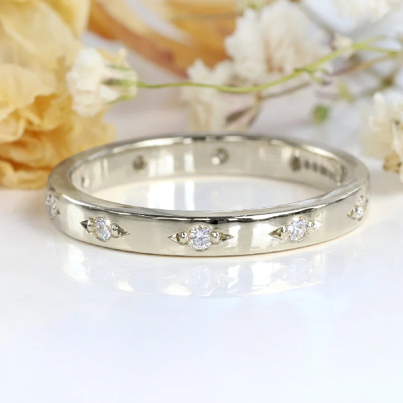 Diamond Rings for Writers' Appeal-18ct White Gold Engraved Bead Set 10-Diamond Eternity Ring