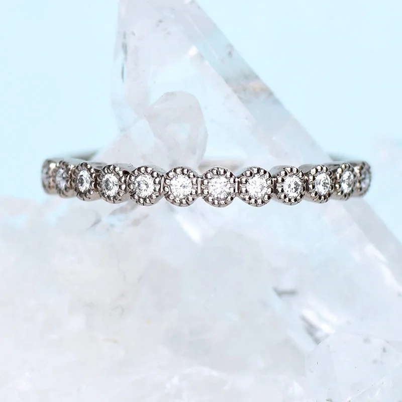 Diamond Rings for Parents' Occasion-18ct White Gold Milgrain Diamond Half Eternity Ring