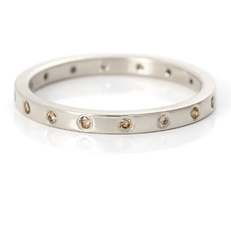 Diamond Rings for Father's Day-18ct White Gold Slim Champagne Diamond Eternity Ring