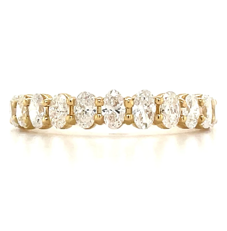 Diamond Rings with Double Bands for Stylish Design-18ct Yellow Gold 0.88ct “Row of Ovals” Earth Grown Diamond Ring