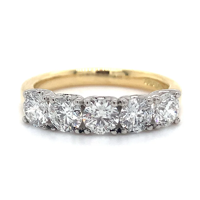 Diamond Rings with Double Bands for Stylish Design-18ct Yellow Gold 1.30ct Laboratory Grown 5 Stone Diamond Eternity Ring