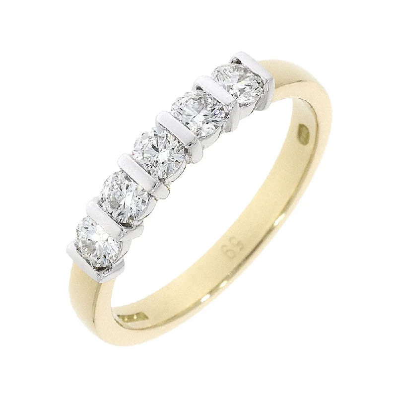 Solitaire Diamond Rings for Elegance-18ct Yellow Gold Bar Set Five Diamond .62ct Eternity Ring