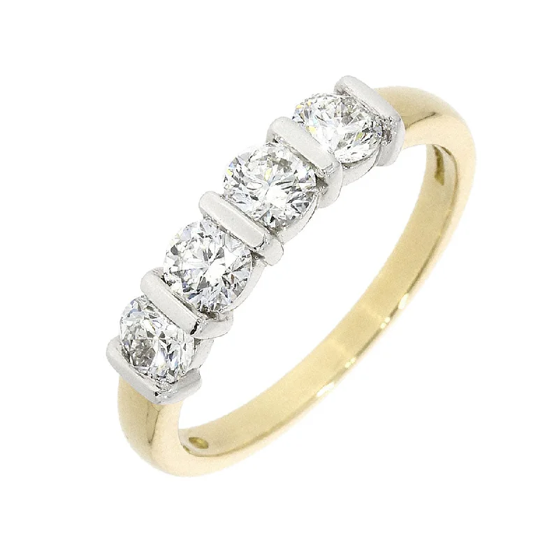 Diamond Rings with Kyanite Tone for Grayish Appeal-18ct Yellow Gold Bar Set Four Stone Diamond 1ct Eternity Ring