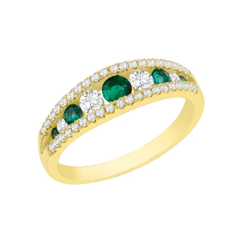 Diamond Rings for Parents' Occasion-18ct Yellow Gold Emerald and Diamond Three Row Eternity Ring