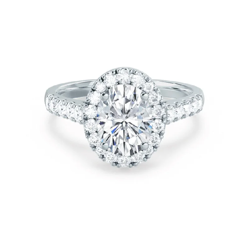 Diamond Rings for Graduation Event-ROSA - Oval Diamond Halo Platinum 950 Engagement Ring