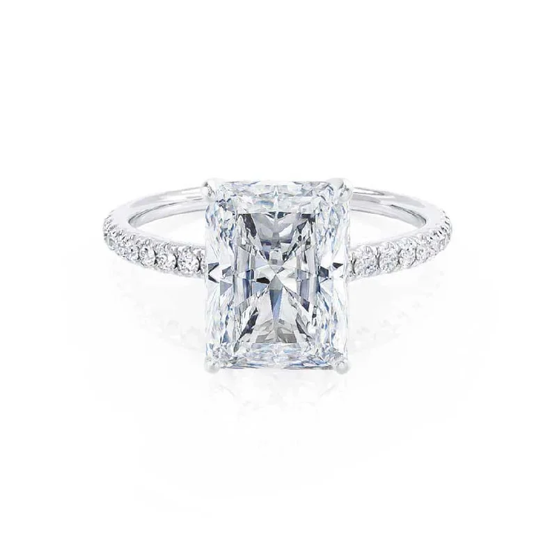 Branded Diamond Rings for Quality Assurance-MACY - Radiant Diamond Petite Pavé 18k White Gold Engagement Ring