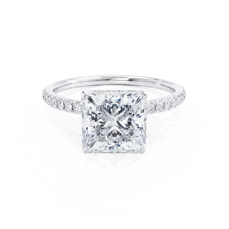 Diamond Rings for Prom Night-MACY - Princess Diamond Petite Pavé 18k White Gold Engagement Ring