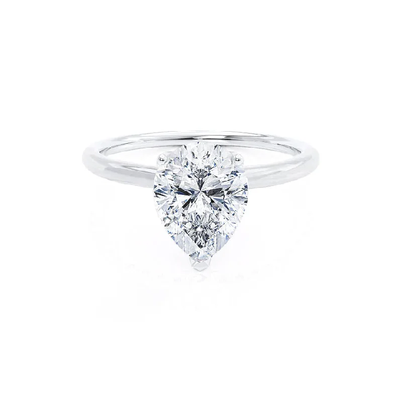 Diamond Rings for Musicians' Taste-LULU - Pear Diamond Petite Solitaire 18k White Gold Engagement Ring