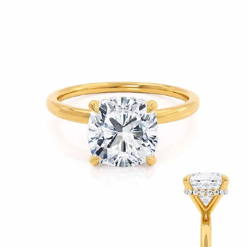 Diamond Rings for Mother's Day-PARIS - Cushion Diamond Hidden Halo 18k Yellow Gold Engagement Ring