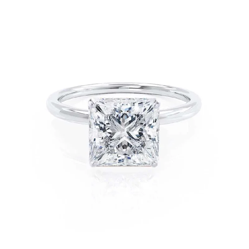 Diamond Rings for Nurses' Elegance-LULU - Princess Diamond Petite Solitaire 18k White Gold Engagement Ring