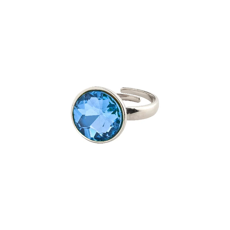 Drop rings with elongated gemstone elegance -CALLIE crystal ring blue/silver-plated