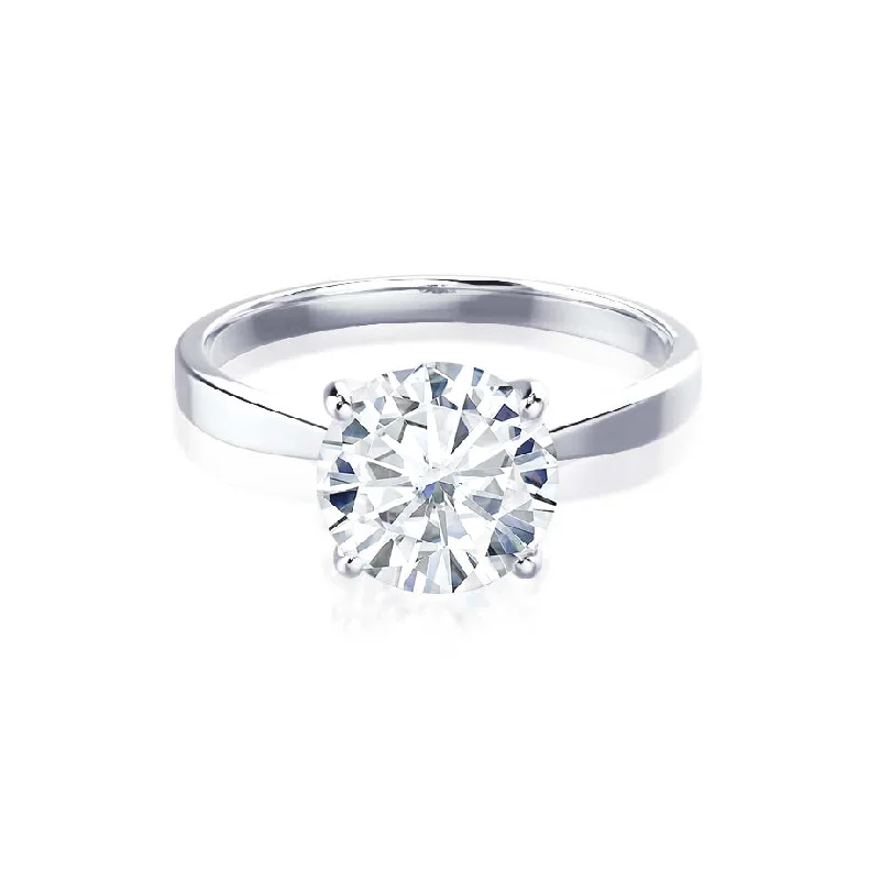 Diamond Rings with Diamond Accents for Extra Shine-LOTTIE - Round Diamond 4 Prong Tulip Solitaire Platinum 950 Engagement Ring