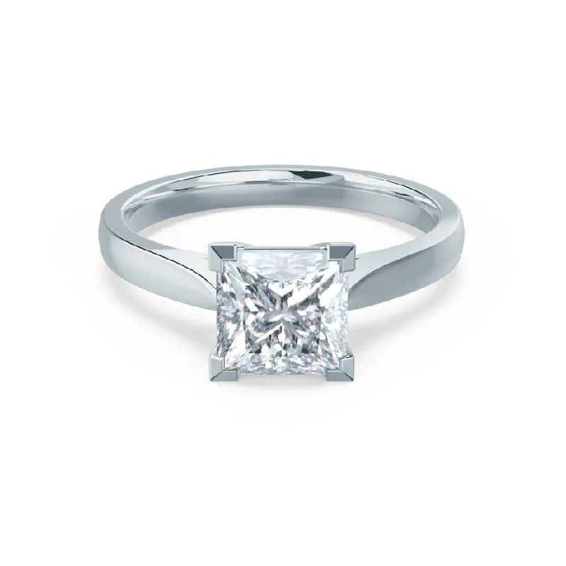 Diamond Rings with Zircon Highlight for Sparkling Look-ROSALEE - Princess Diamond Solitaire Platinum 950 Engagement Ring