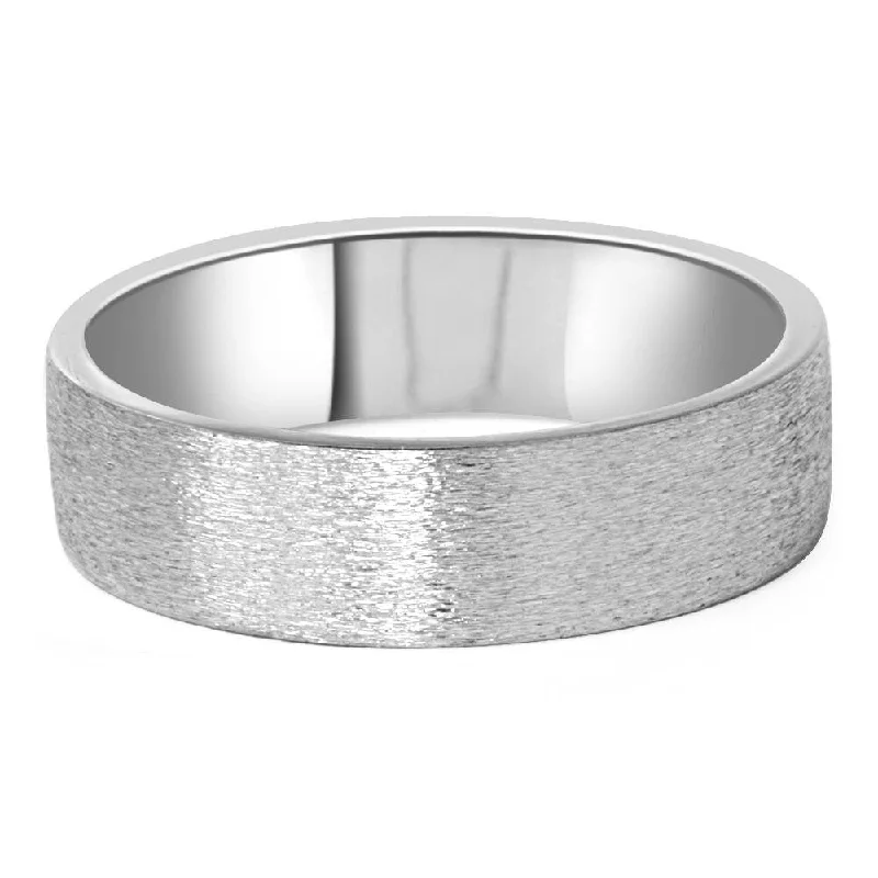 Brushed rings with rough finish for grit -6mm Brushed Wedding Band White Gold