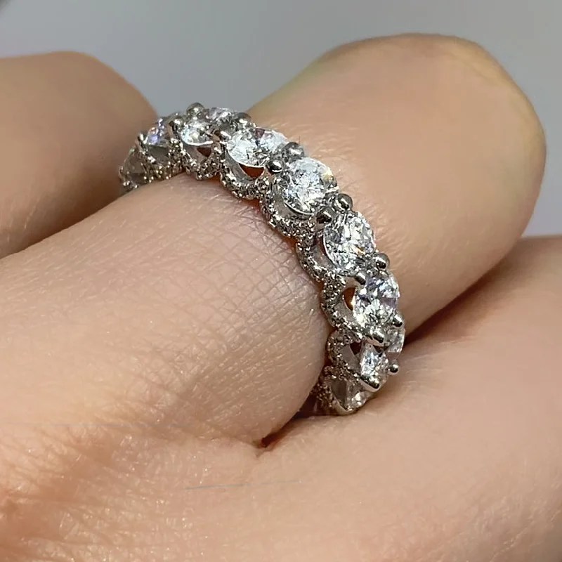 Diamond Rings with Triple Bands for Complex Look-7.5 Carat U Prong Pave  Round Diamond Eternity Band