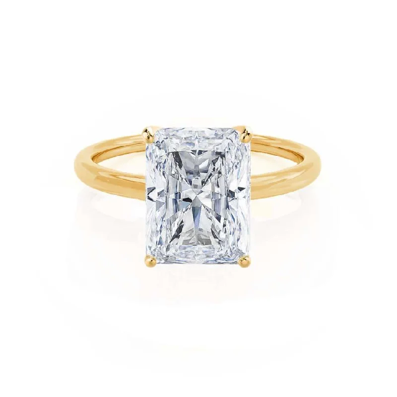 Diamond Rings with Quartz Texture for Simple Detail-LULU - Radiant Diamond Petite Solitaire 18k Yellow Gold Engagement Ring