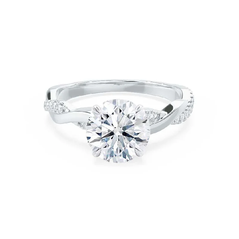 Diamond Rings for Architects' Aesthetics-EDEN - Round Diamond Vine Solitaire 18k White Gold Engagement Ring