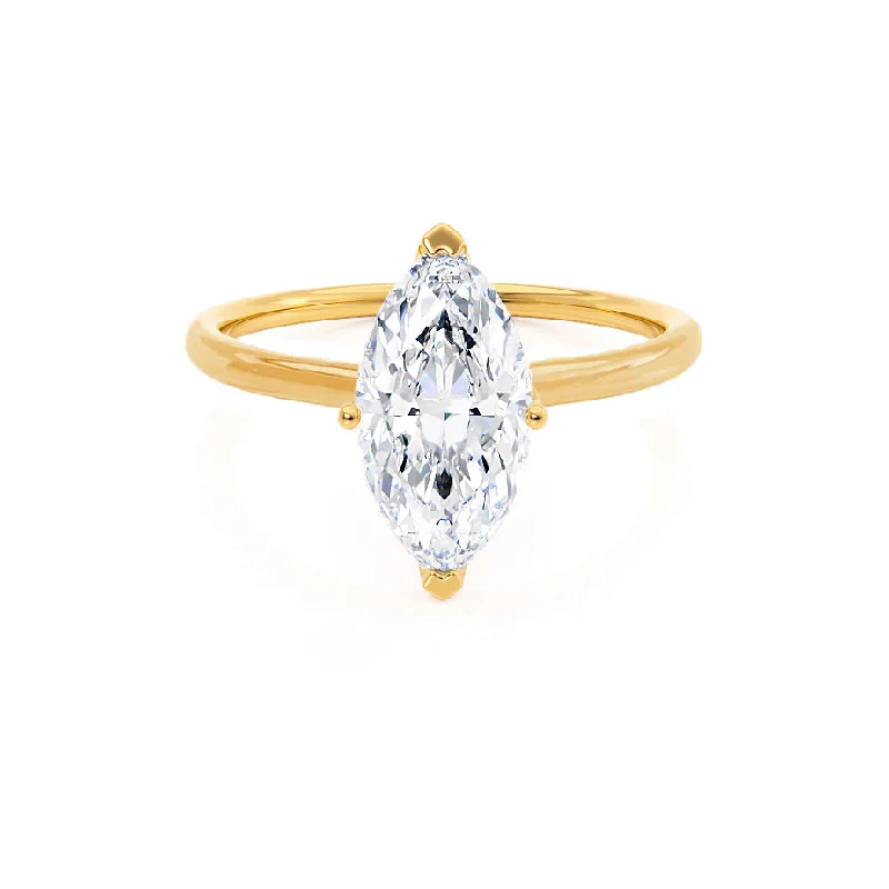 Diamond Rings for Gamers' Style-LULU - Marquise Diamond Petite Solitaire 18k Yellow Gold Engagement Ring