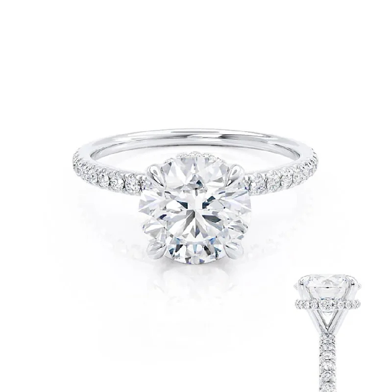 Diamond Rings for Artists' Style-LIVELY - Round Diamond Petite Hidden Halo Pavé Shoulder Set Platinum 950 Engagement Ring