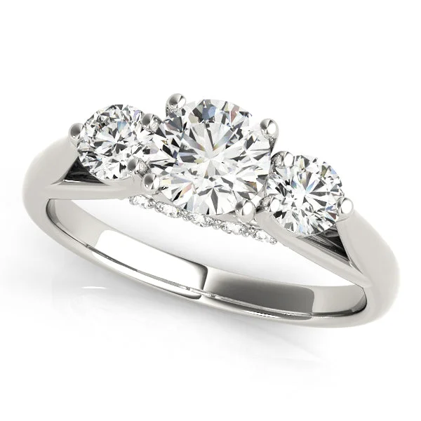 Thin Diamond Rings for Subtle Beauty-14K White Gold Three Stone Round Shape Diamond Engagement Ring