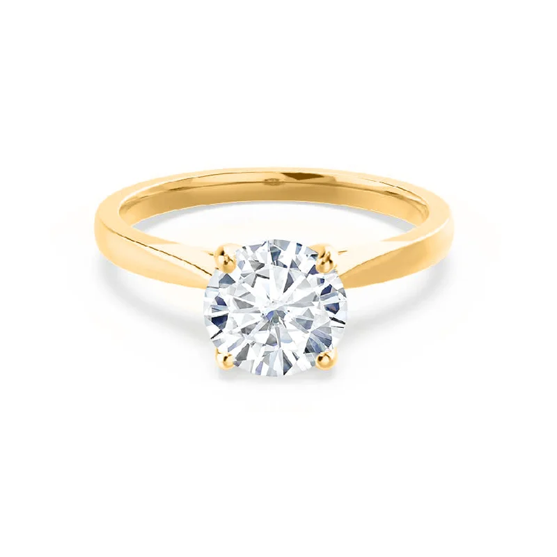 Diamond Rings with Coral Hue for Tropical Vibe-ELENA - Round Diamond Solitaire Cathedral 18k Yellow Gold Engagement Ring