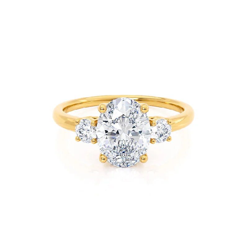 Diamond Rings for Wedding Day-LOUELLA - Diamond Oval Petite Trilogy 18k Yellow Gold Engagement Ring