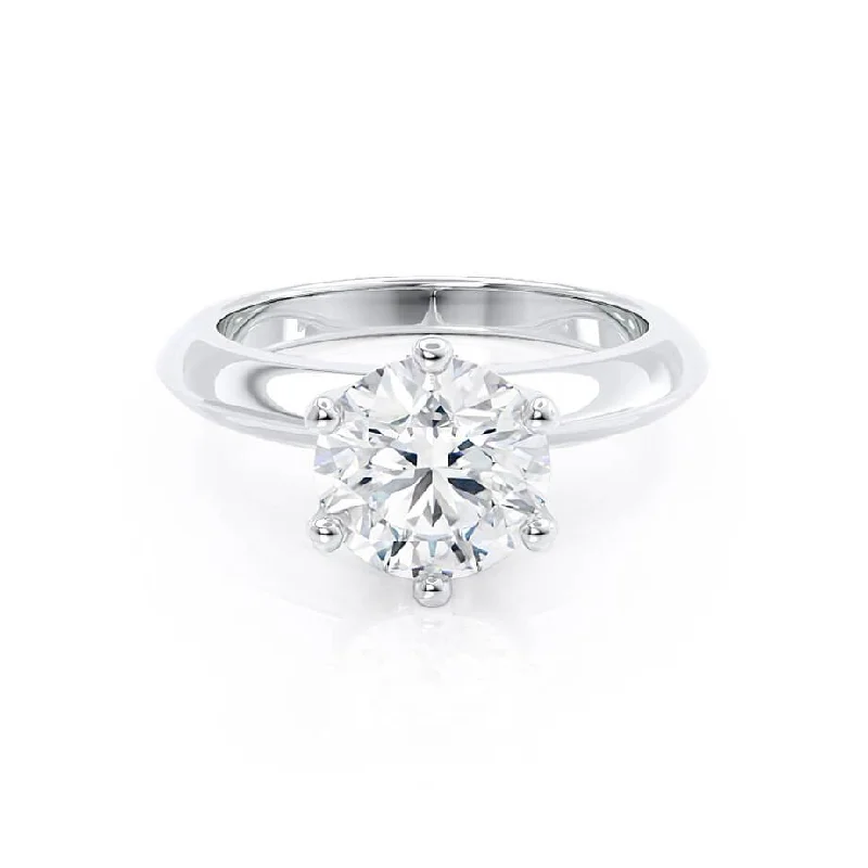 Diamond Rings with Apatite Shade for Soft Look-SERENA - Round Diamond Solitaire 18k White Gold Engagement Ring