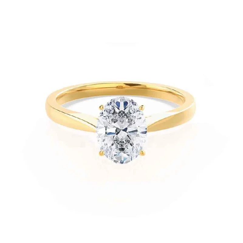 Diamond Rings with Onyx Contrast for Bold Appearance-ISABELLA - Oval Diamond Solitaire 18k Yellow Gold Engagement Ring