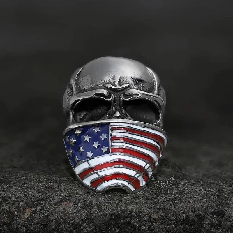 Tiny rings ideal for delicate finger detailing -American Flag Stainless Steel Skull Ring