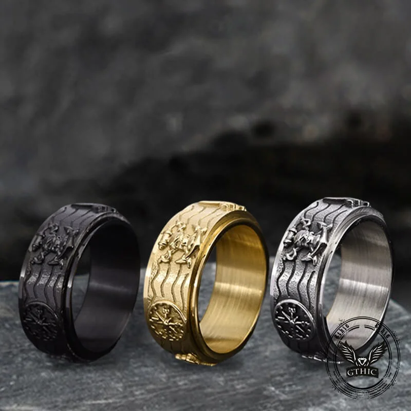 Rings perfect for romance with sweet stones -Anchor Compass Stainless Steel Spinner Ring