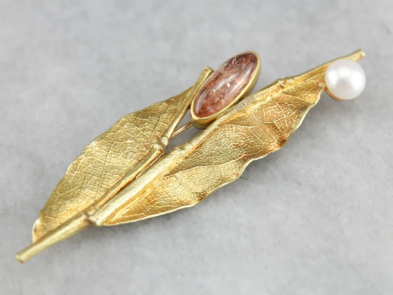 Rose gold brooches and pins for warm glow -Ann Krupp Sunstone Leaf Gold Brooch