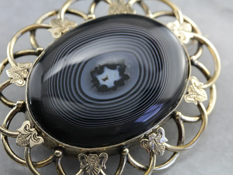 Glam brooches and pins perfect for evening sparkle -Antique Black Agate Victorian Brooch