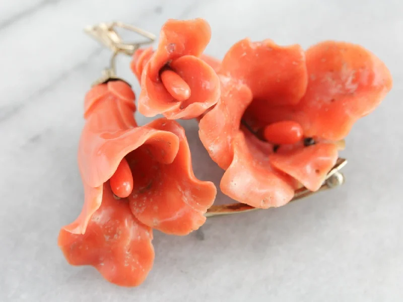 Soft brooches and pins with rose-cut stones -Antique Carved Coral Pendant or Brooch