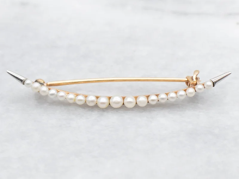 Trendy brooches and pins with modern stone shapes -Pearl Crescent Moon Gold Brooch Pin