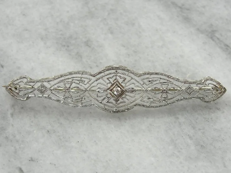 Brooches and pins featuring moonstone for ethereal glow -Antique Edwardian, Diamond Filigree Brooch