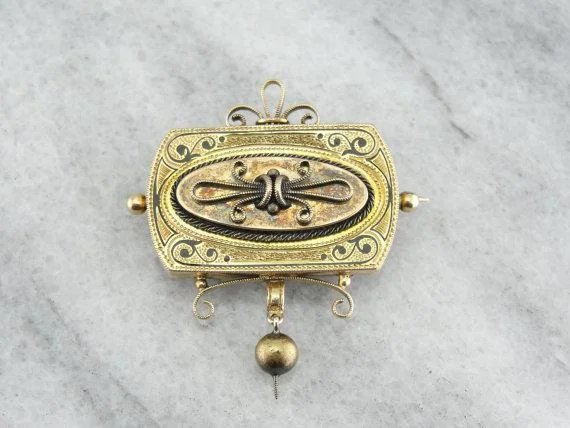 Brooches and pins inspired by stars with stones -Victorian Black Enamel Gold Brooch