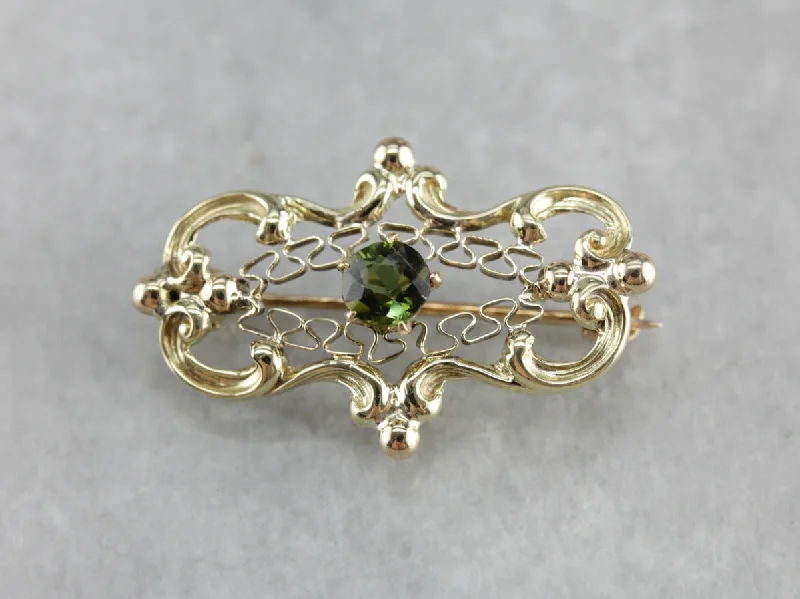 Gold brooches and pins for classic accessory shine -Antique Green Tourmaline Brooch