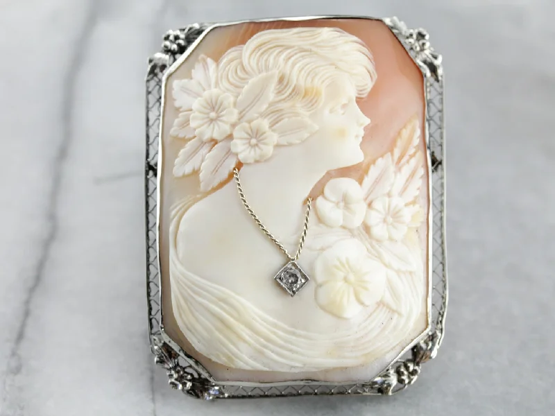 Brooches and pins featuring bright stones for boldness -Antique Old Mine Cut Diamond Cameo Brooch