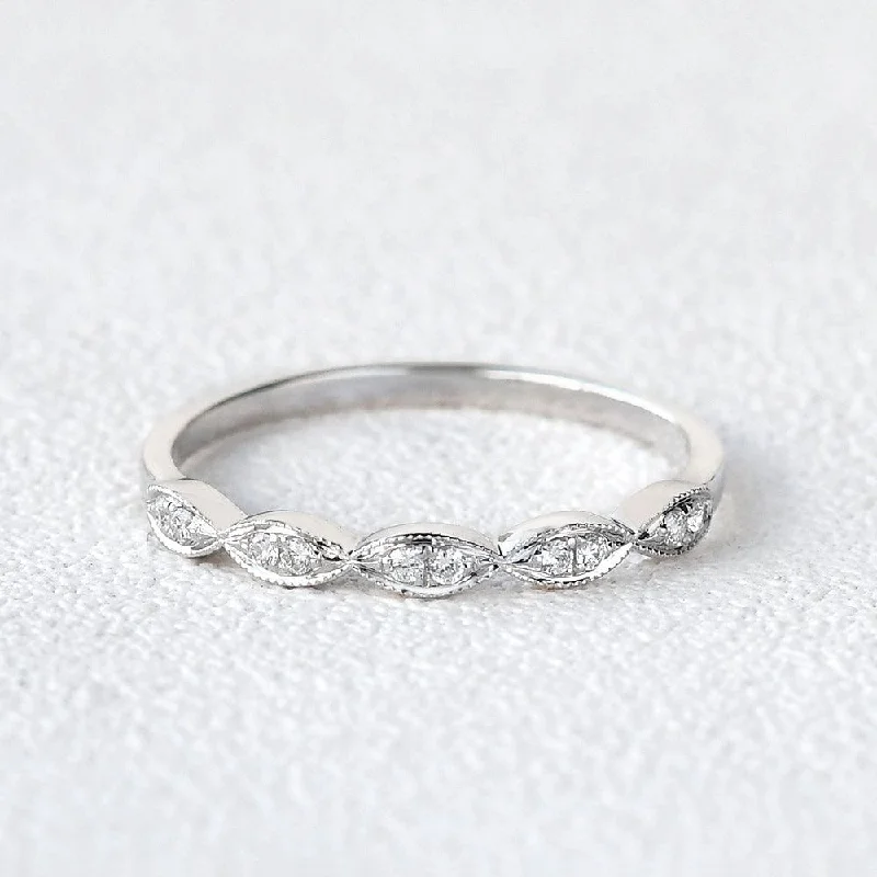 Rings perfect for kids with playful stones -Art Deco Moissanite White Gold Wedding Band