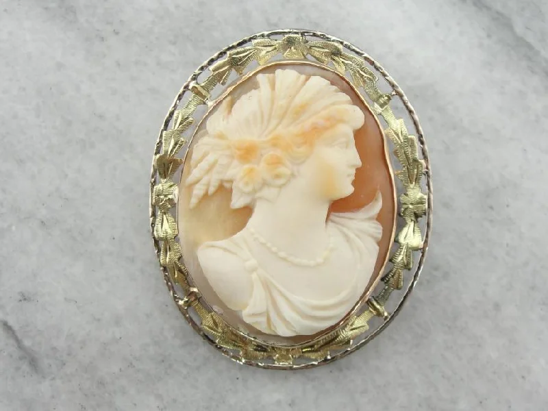 Brooches and pins perfect for kids with stones -Art Nouveau Cameo Brooch with Green Gold Frame